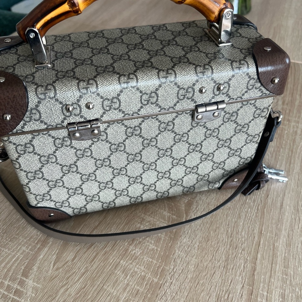 Like New Gucci Supreme Beige and Brown Monogram Globe Trotter Vanity Bag - Picture 3 of 9
